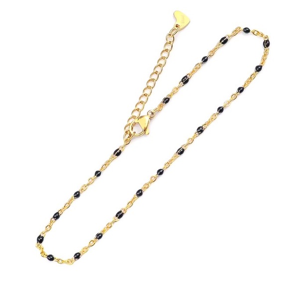 ⚜️[𝟯𝟬%𝗢𝗙𝗙|𝗯𝘂𝗻𝗱𝗹𝗲𝘀 𝟯+]⚜️Black Beads Gold Ankle Bracelet NEW - Picture 5 of 8
